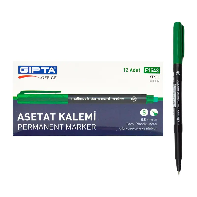 Gıpta F1543 Permanent Marker Asetat Kalemi (S) Seri Yeşil x 12 Li Kutu