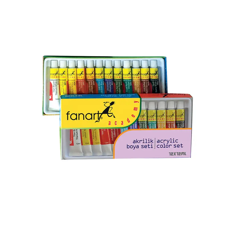 Fanart Academy S12 Akrilik Boya Tüp 12 Renk x 12 ML
