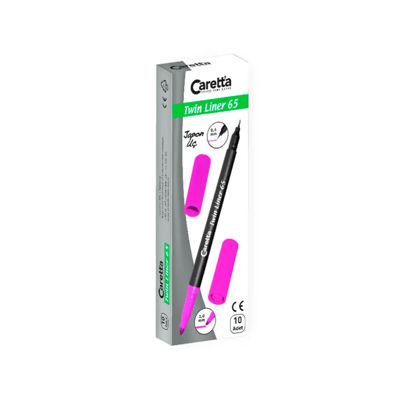 Caretta 65/09 Twinliner Çift Uçlu Keçeli Kalem Pembe 0.4mm - 1.0mm x 10 Lu Kutu