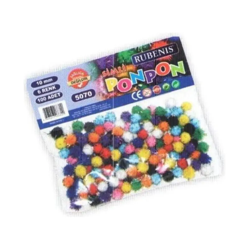 Rubenis 5070 Pon Pon 10mm 6 Renk Karışık Metalik 100 Lü Poşet x 12 Li Paket
