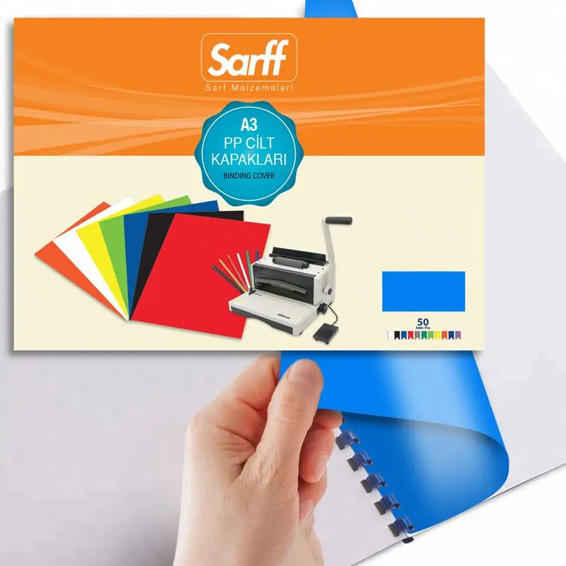 Sarff 15201128 Cilt Kapağı Plastik Opak Mavi 450 Micron A3 x 50 Li Paket