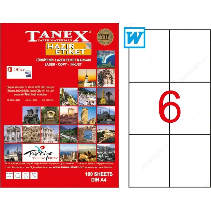 Tanex TW-2303 Lazer Etiket 105x99mm 100 Yaprak