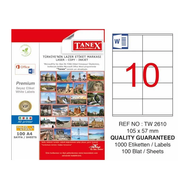 Tanex TW-2610 Lazer Etiket 105x57mm 100 Yaprak