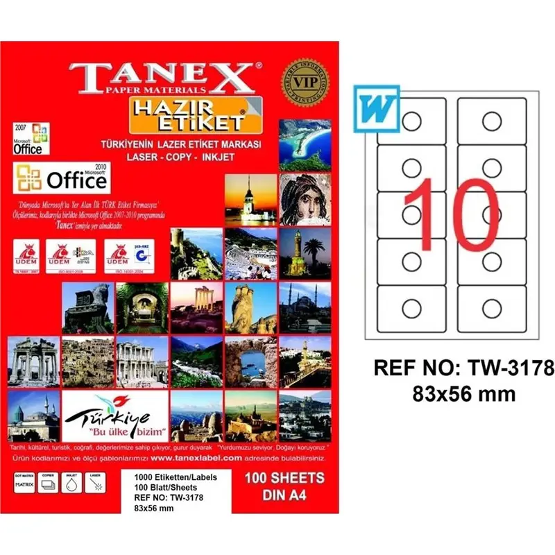 Tanex TW-3178 Lazer Etiket 83x56mm 100 Yaprak