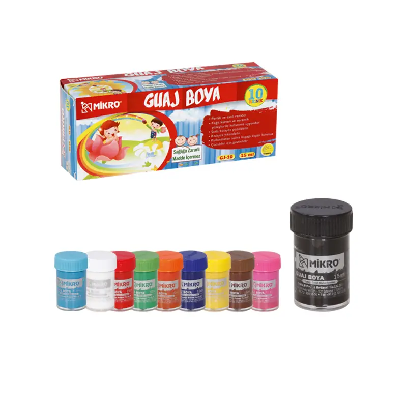 Mikro GJ-10 Guaj Boya Şişe 15 ML x 10 Renk
