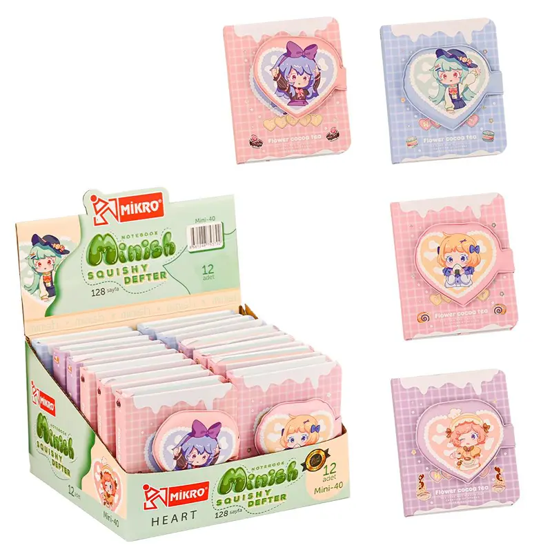 Mikro MİNİ-40 Minish Heart Squishy Mini Not Defteri 128 Yaprak x 12 Li Stand
