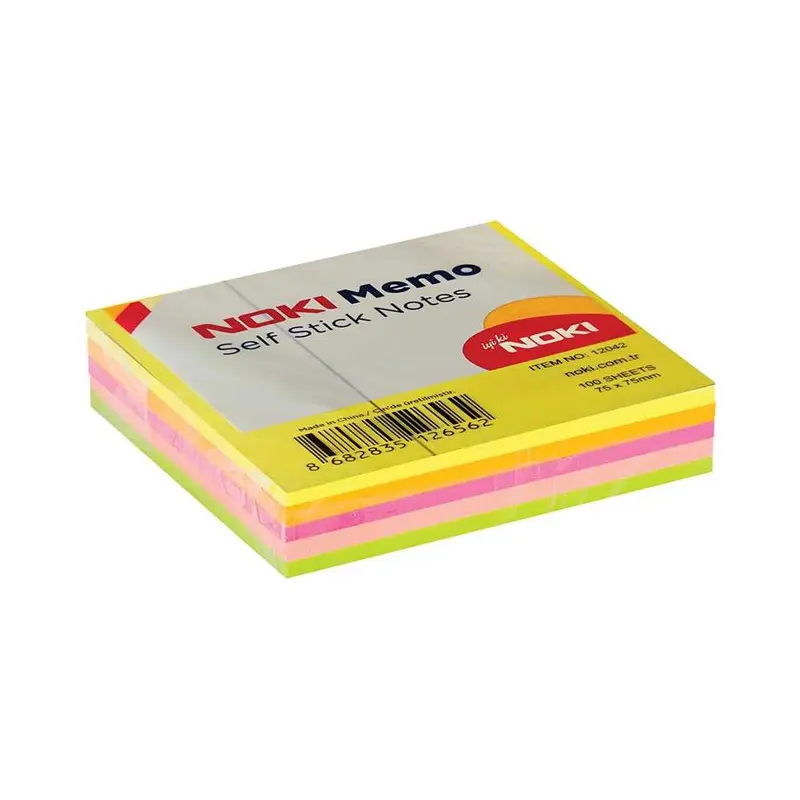 Noki No:12042 Neon Yapışkanlı Memo Not Kağıdı Küp 75x75mm 100 Yaprak 12 Li Paket