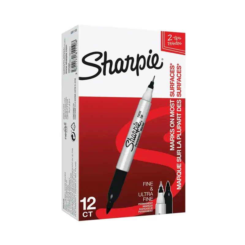 Sharpie S0811100 Markör Permanent Twin Çift Uçlu Siyah x 12 Li Kutu