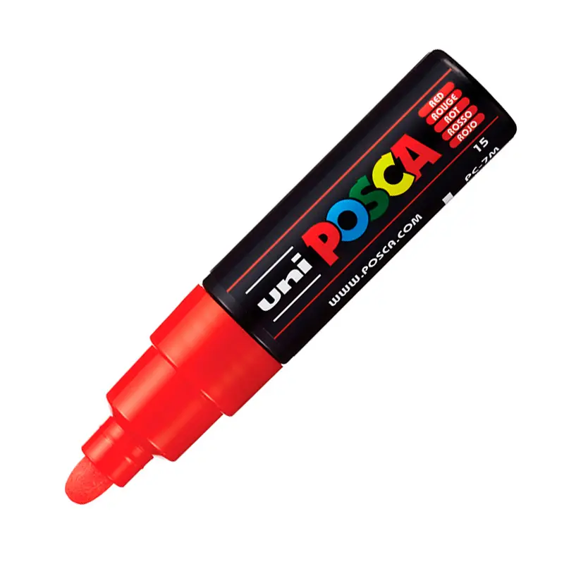 Uni-Ball PC-7M Posca Su Bazlı Poster Markörü 4.5-5.5mm Kırmızı 6 Lı Kutu