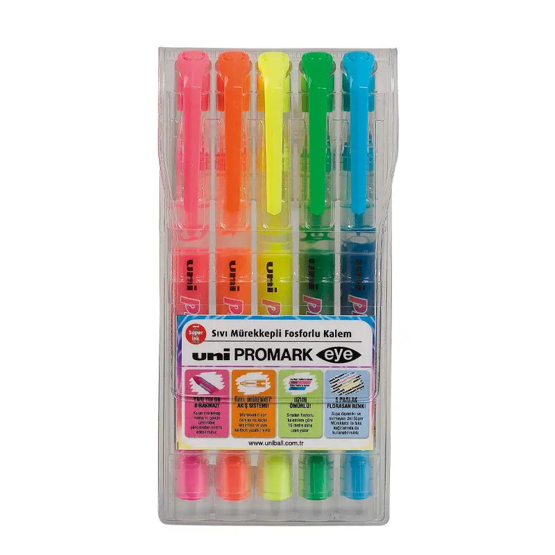 Uni-Ball USP-105 5C Promark Eye Cep Tipi Fosforlu Kalem 5 Li Set